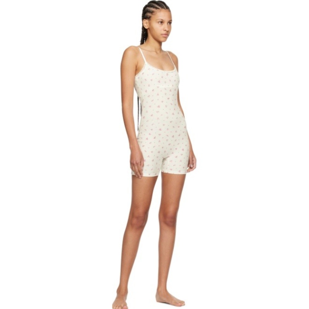 SKIMS Soft Lounge Lace Onesie Ditzy Rose Ribbed Romper White Floral L - Picture 6 of 8